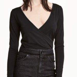 H&M Black Wrap Over Blouse